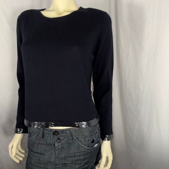 Jones New York 100% Merino Wool Black Sweater w/ Sequin Trim — Size M — New w/ T - Picture 4 of 16